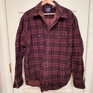 Vintage GAP Men's Plaid Corduroy Button-Up Shirt - Brown and Black Size L